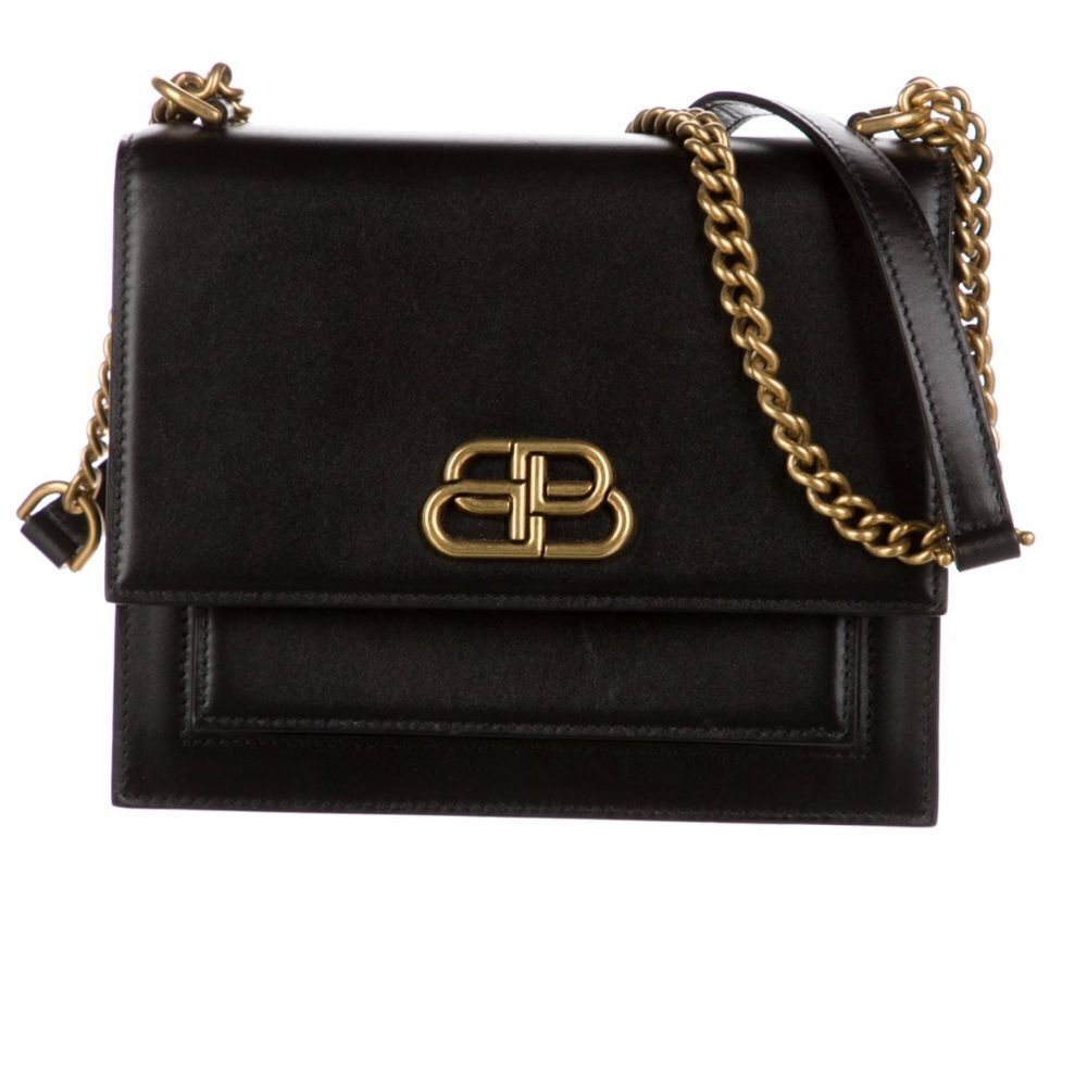 BALENCIAGA 
Box Calfskin S Sharp Chain Shoulder Bag Black